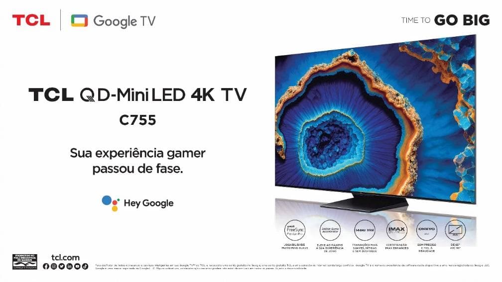 Chega ao mercado brasileiro a QD-Mini LED C755 da TCL, com resolução 4K e foco no público gamer