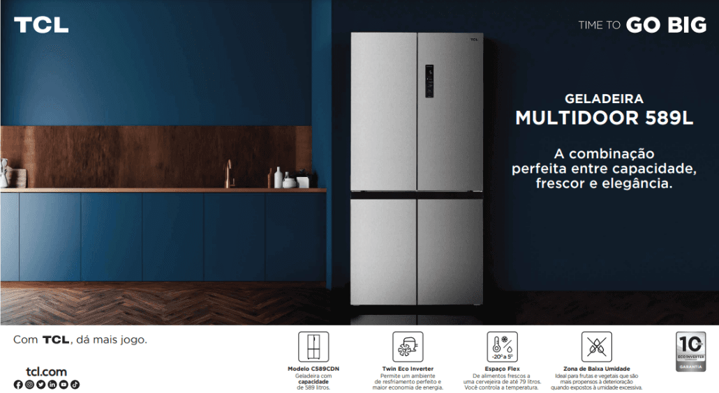 Geladeira Multidoor da TCL com capacidade de 589 litros já está disponível nas lojas